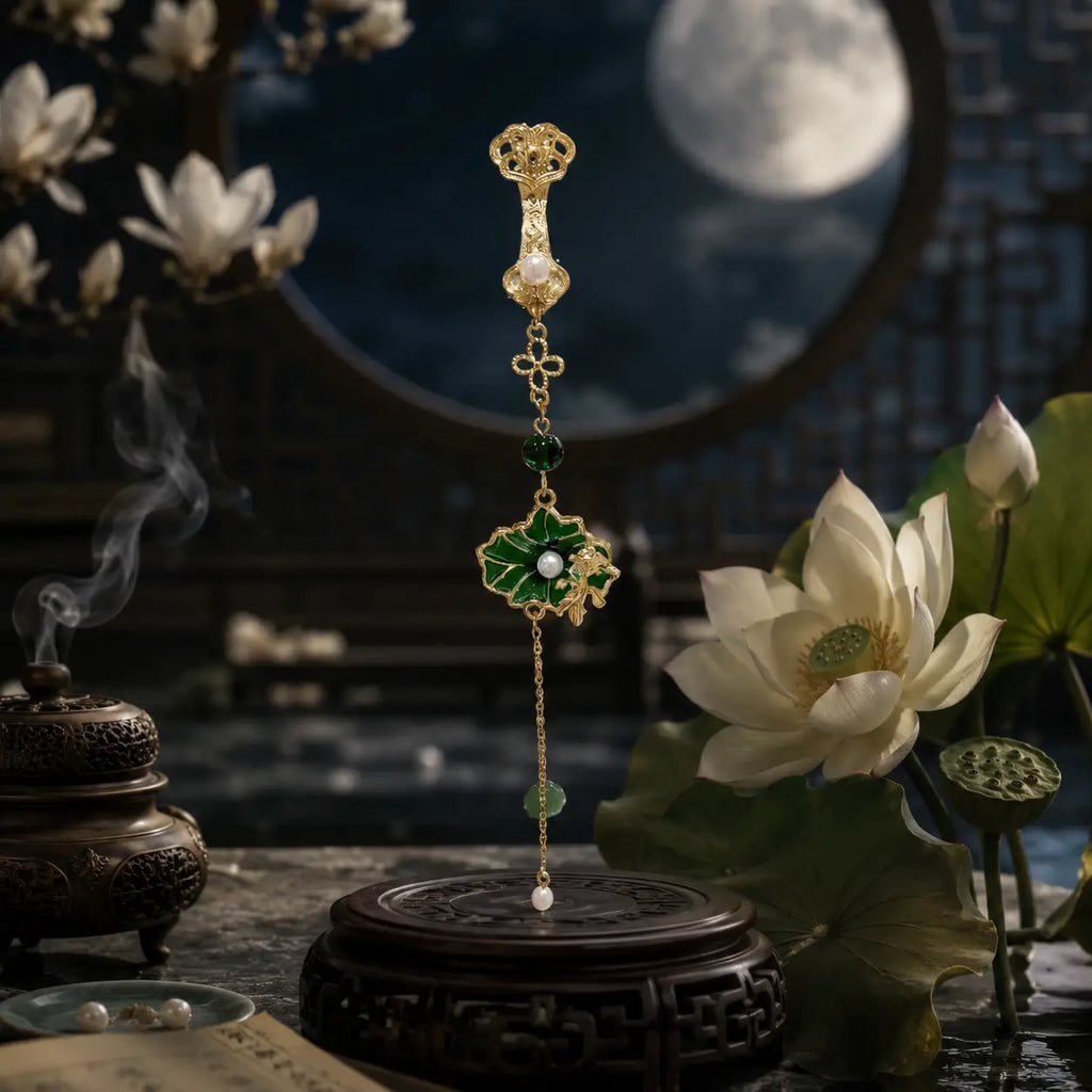 Imperial Lotus Garden Tassel Brooch