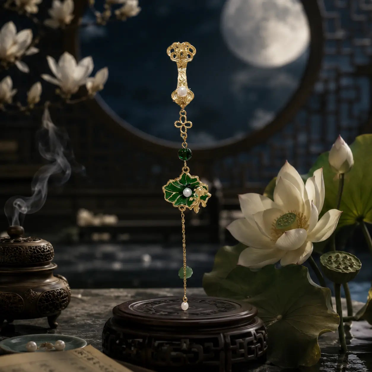 Imperial Lotus Garden Tassel Brooch