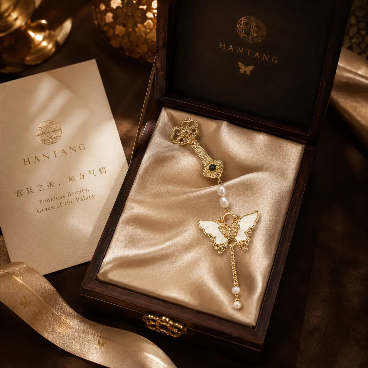 Imperial Butterfly Pearl Tassel Brooch