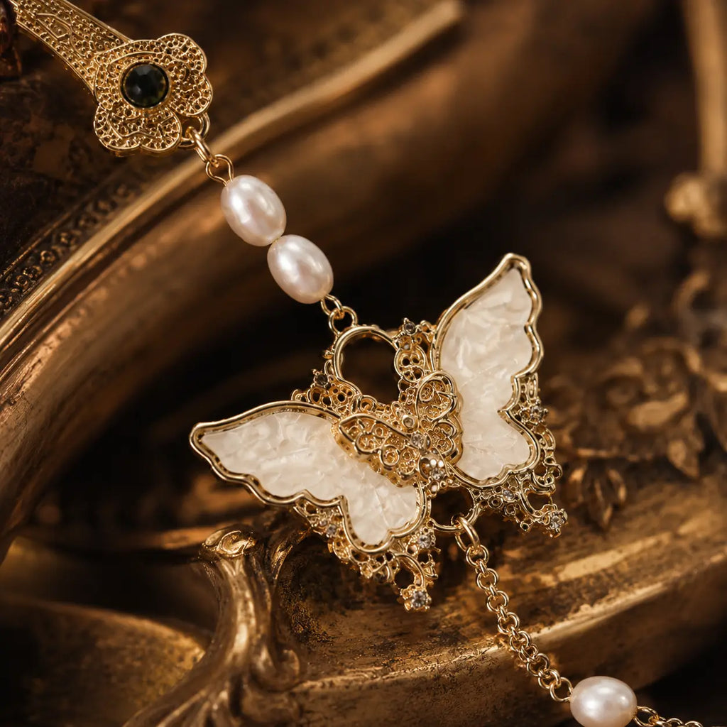 Imperial Butterfly Pearl Tassel Brooch