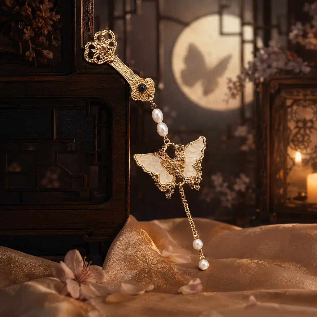 Imperial Butterfly Pearl Tassel Brooch