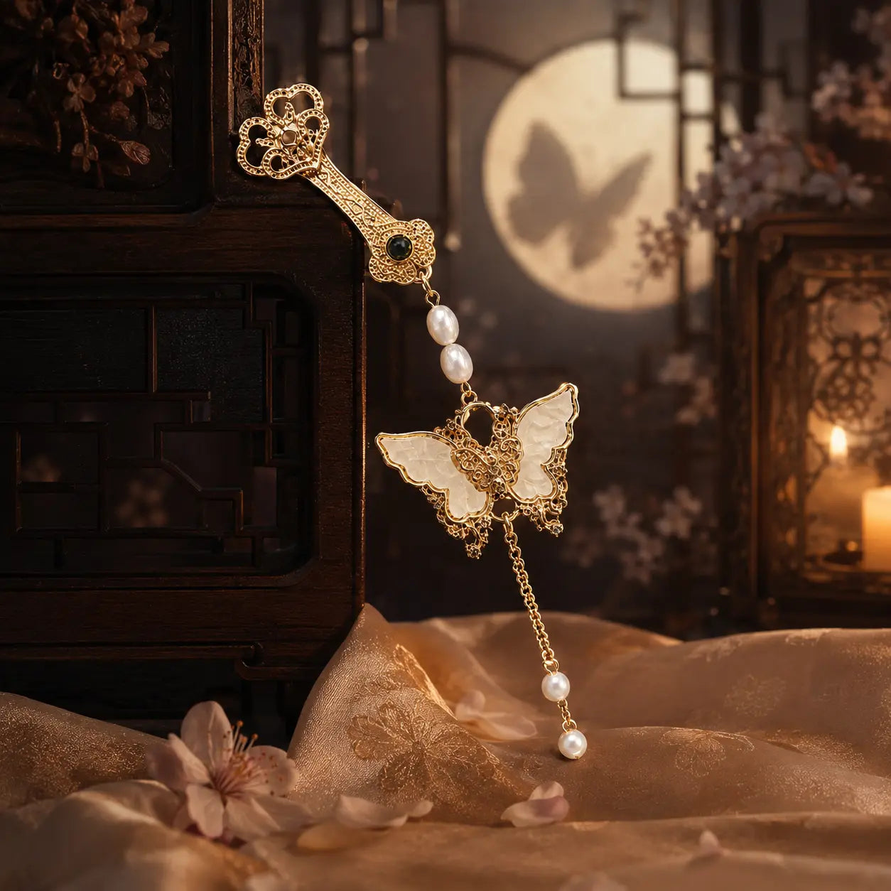 Imperial Butterfly Pearl Tassel Brooch