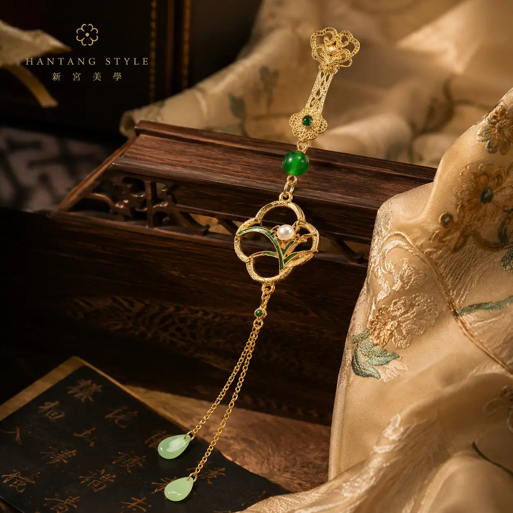 Moon Orchid Jade Tassel Hairpin