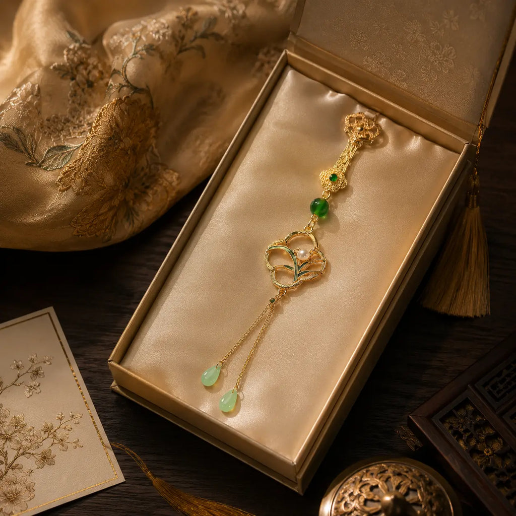 Moon Orchid Jade Tassel Hairpin