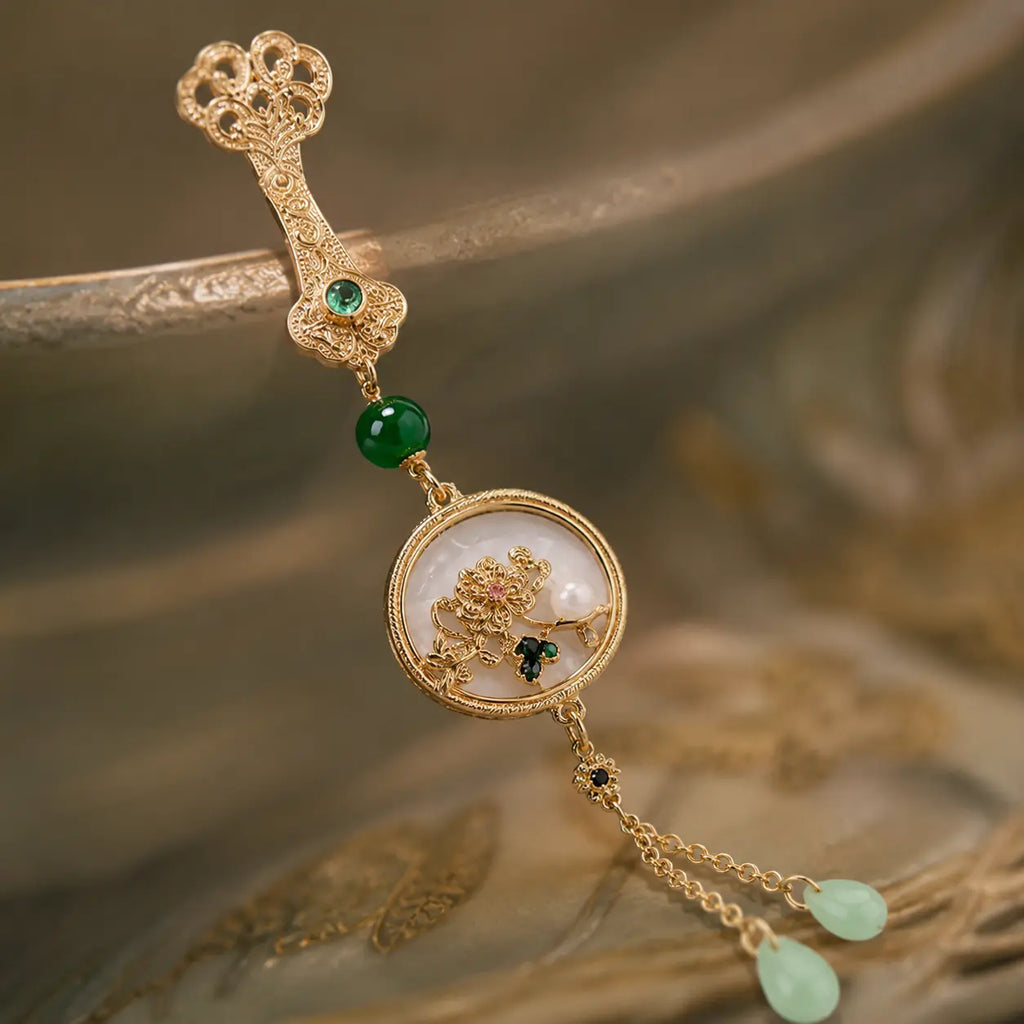 Moon Garden Jade Tassel Brooch