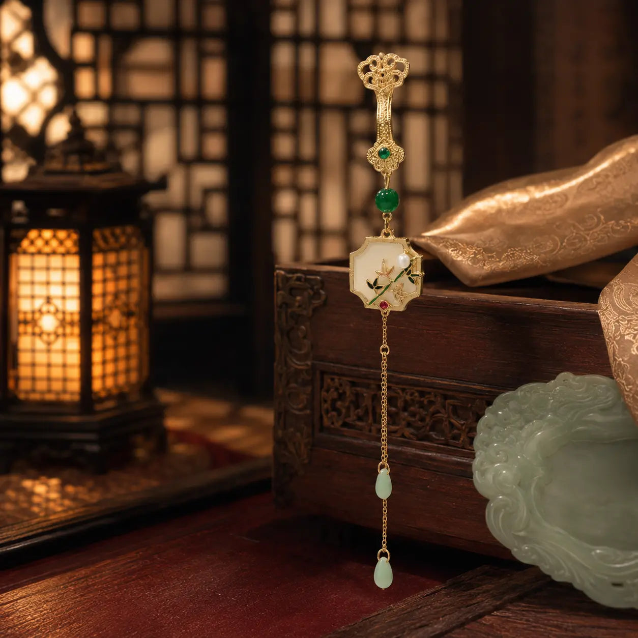 Imperial Orchid Jade Tassel Hairpin