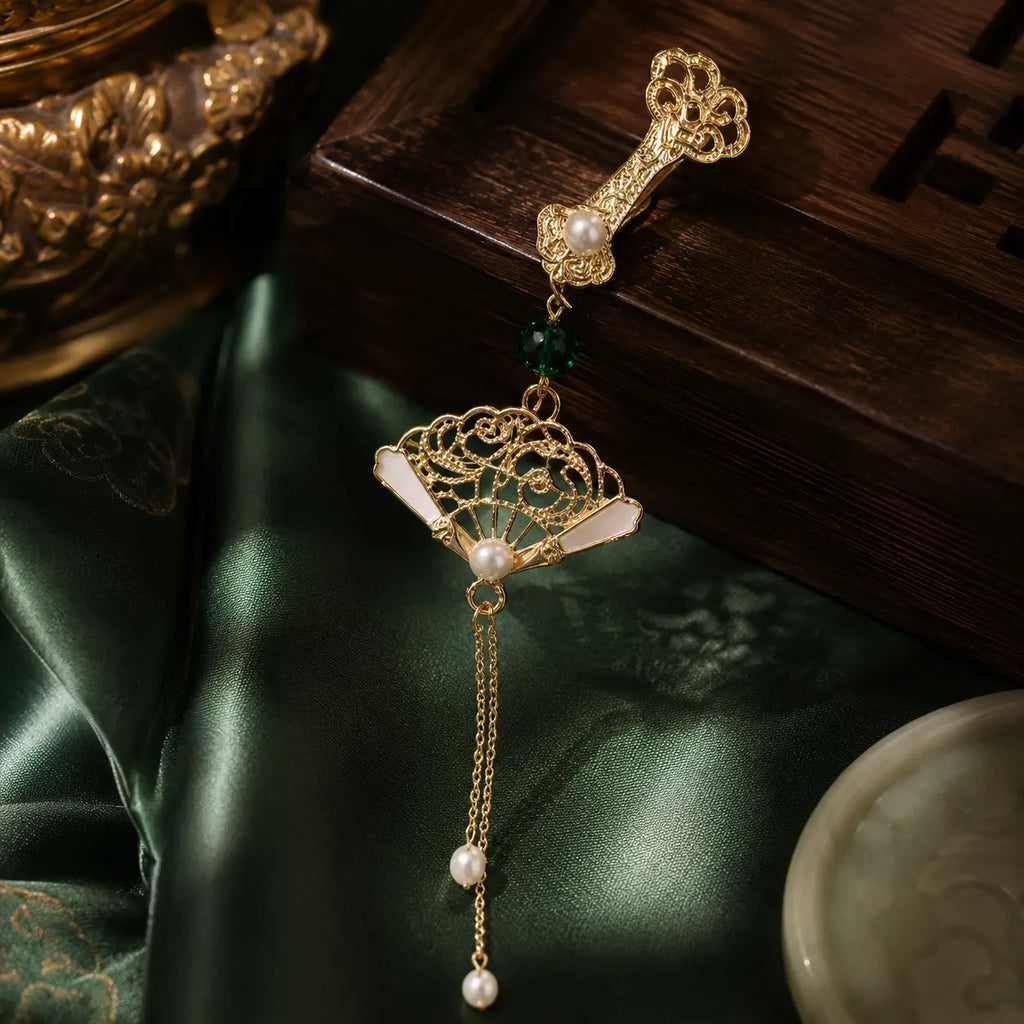 Imperial Fan Pearl Tassel Hairpin