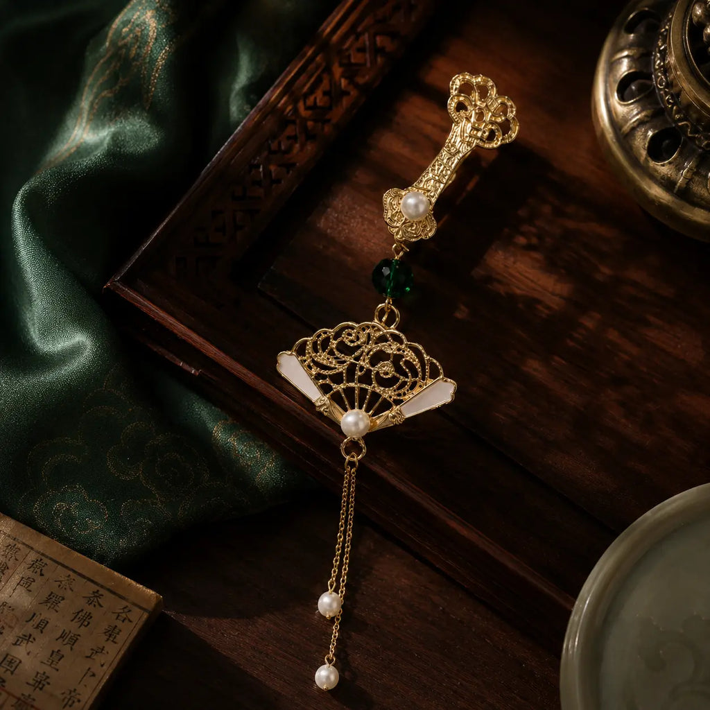 Imperial Fan Pearl Tassel Hairpin
