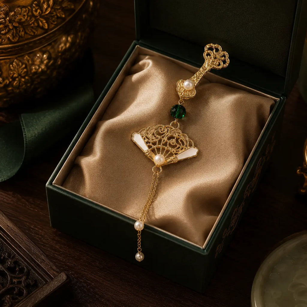 Imperial Fan Pearl Tassel Hairpin