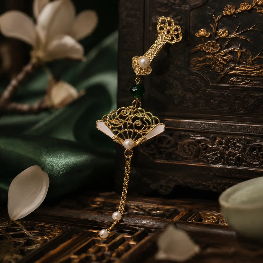 Imperial Fan Pearl Tassel Hairpin
