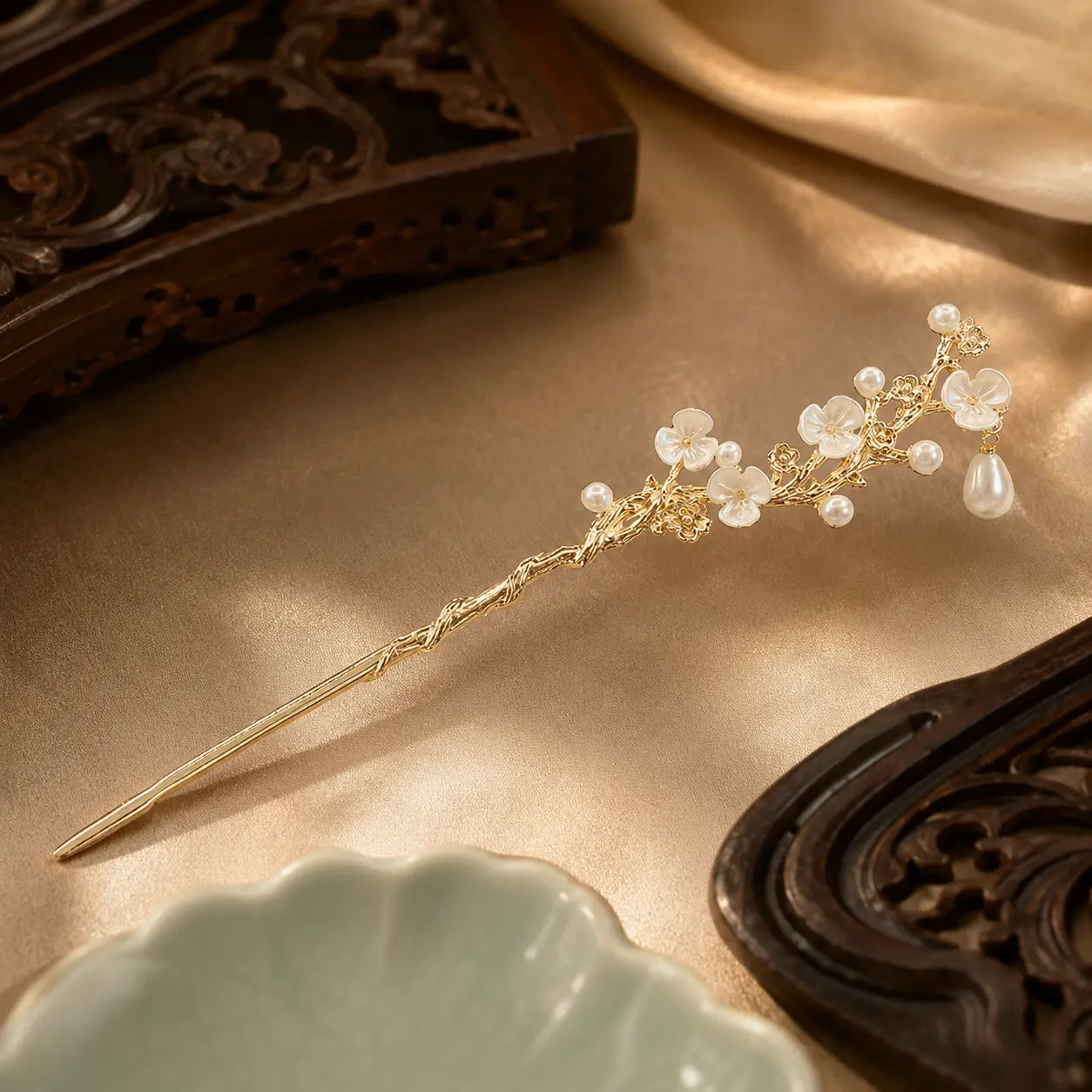 Imperial Plum Blossom Pearl Hair Stick