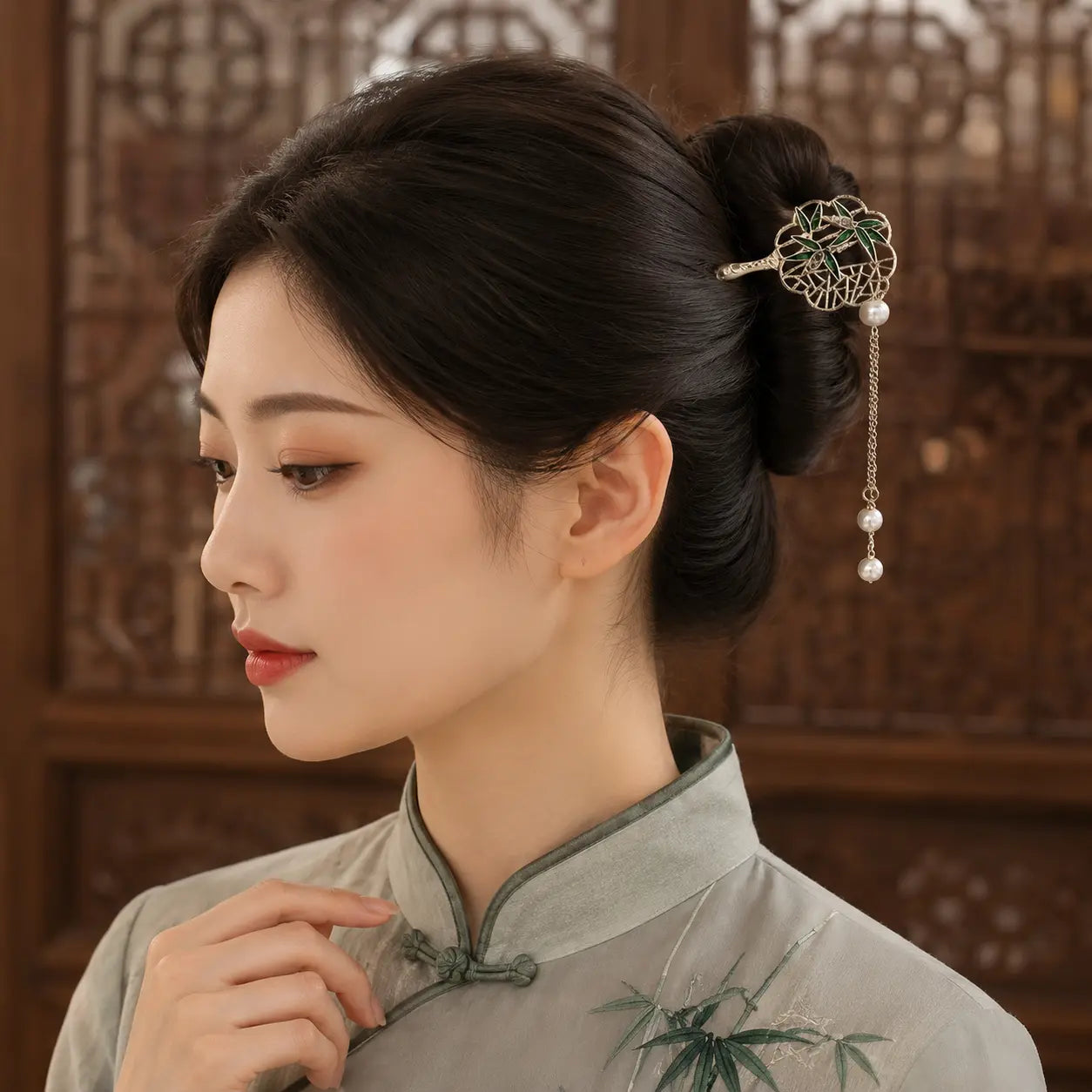 Moon Bamboo Pearl Hair Stick