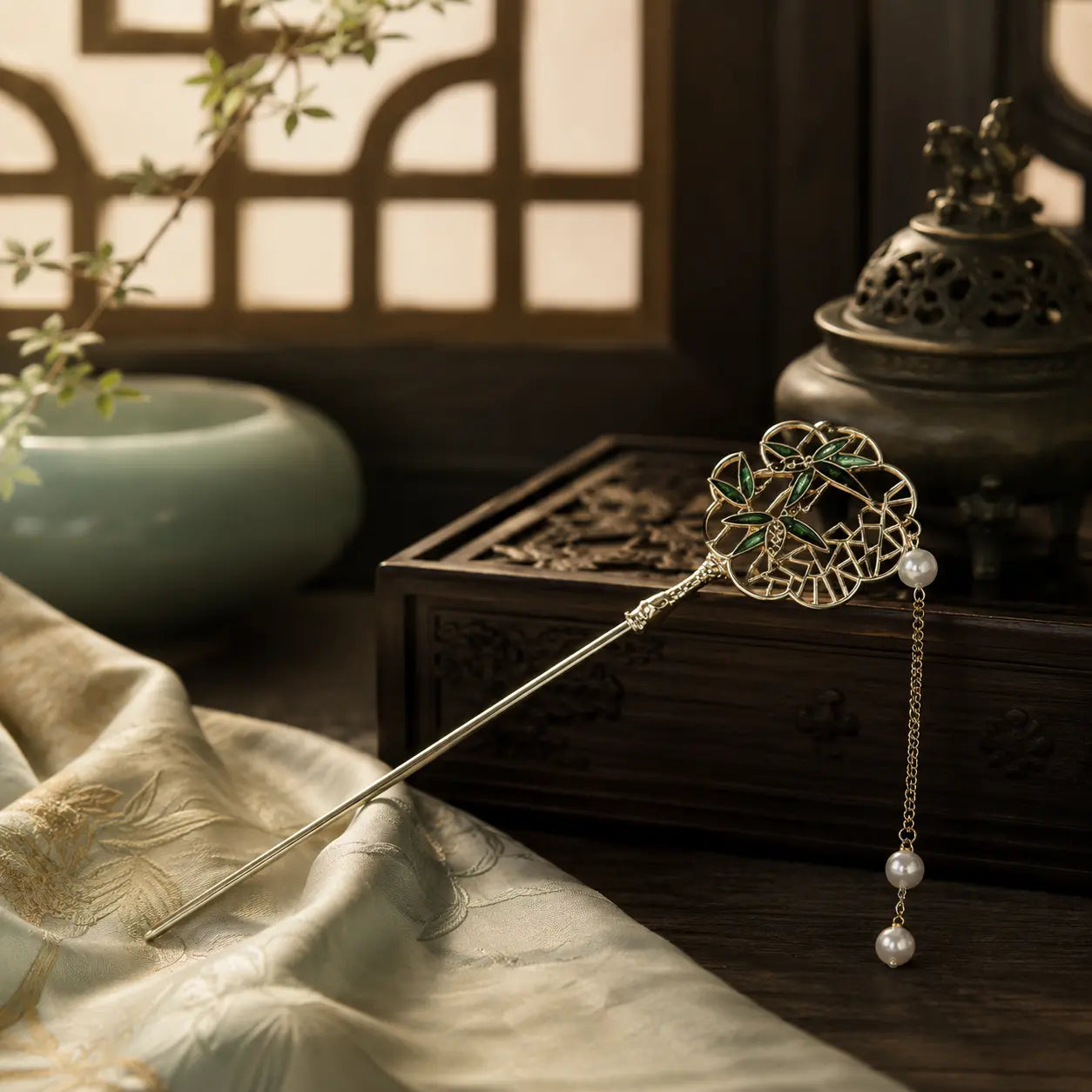Moon Bamboo Pearl Hair Stick