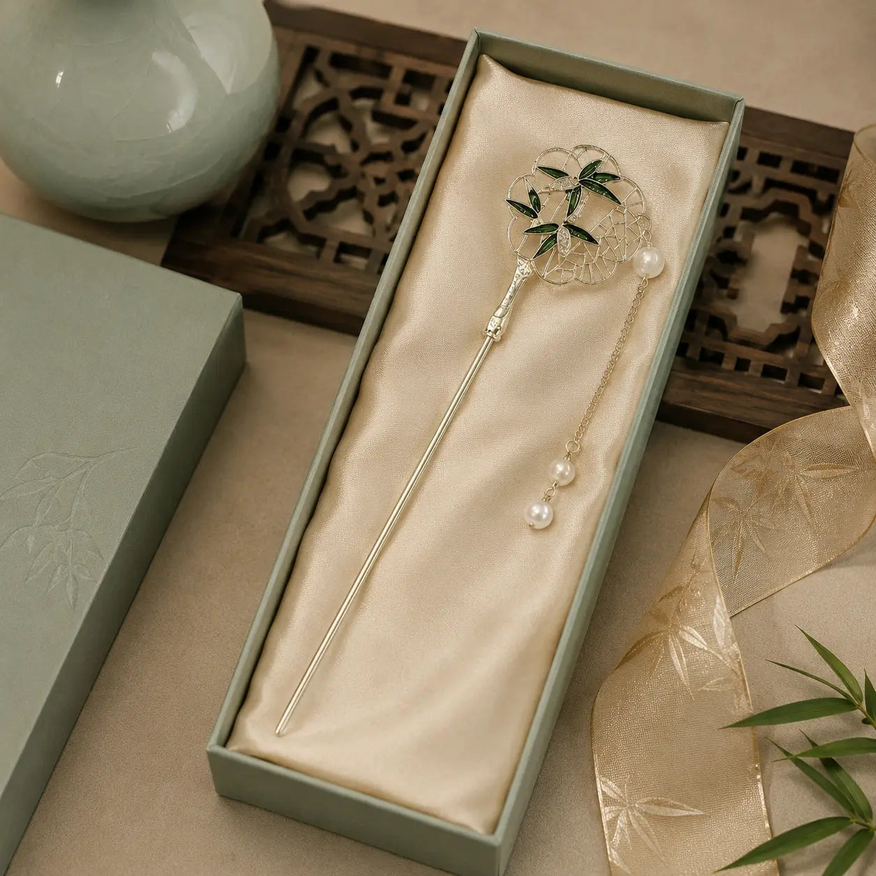 Moon Bamboo Pearl Hair Stick