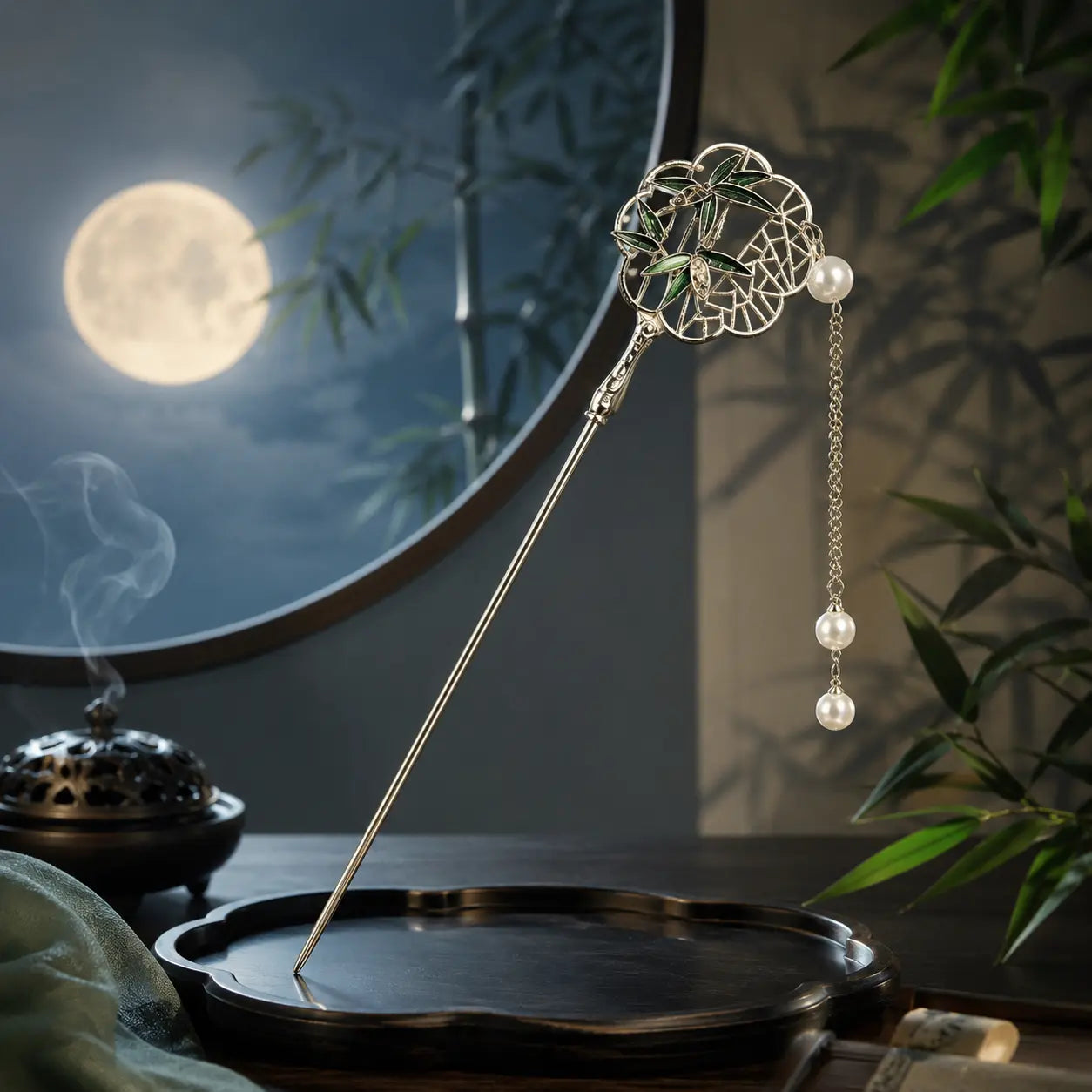 Moon Bamboo Pearl Hair Stick