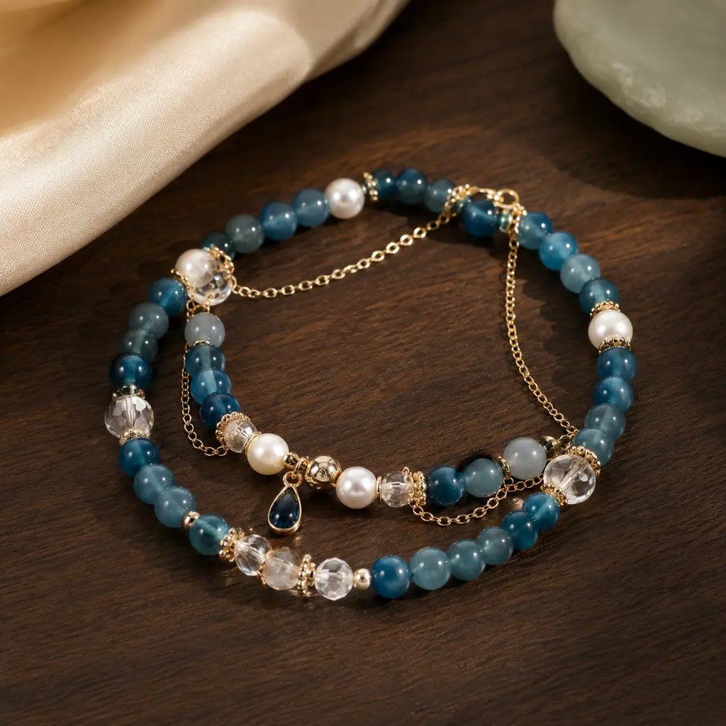 Azure Jade Pearl Charm Bracelet