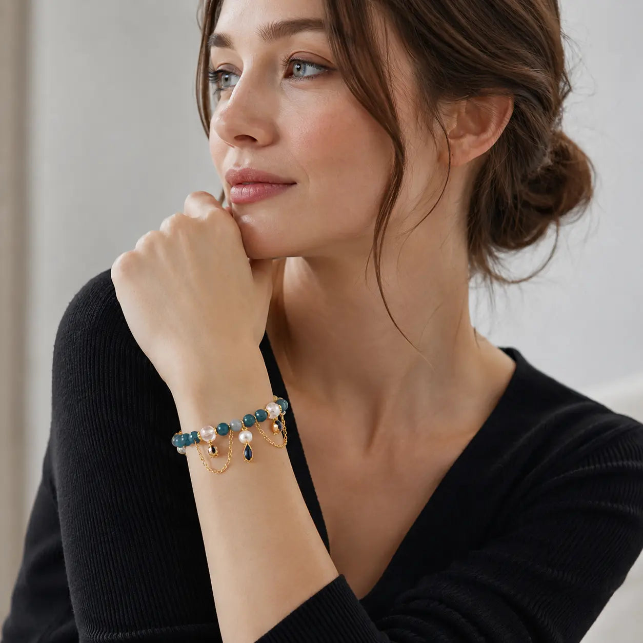Azure Jade Pearl Charm Bracelet