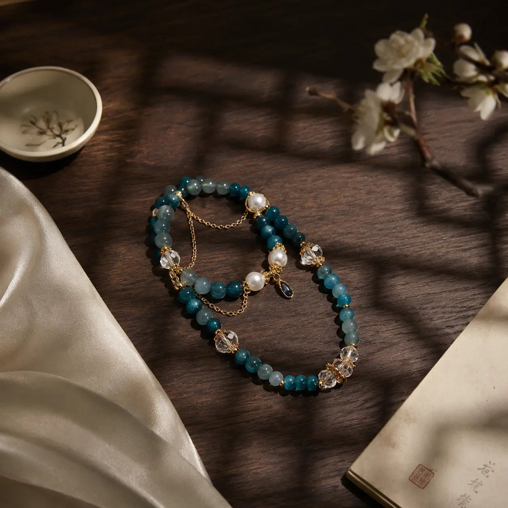 Azure Jade Pearl Charm Bracelet