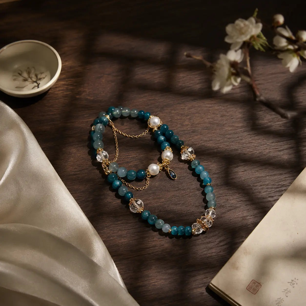 Azure Jade Pearl Charm Bracelet