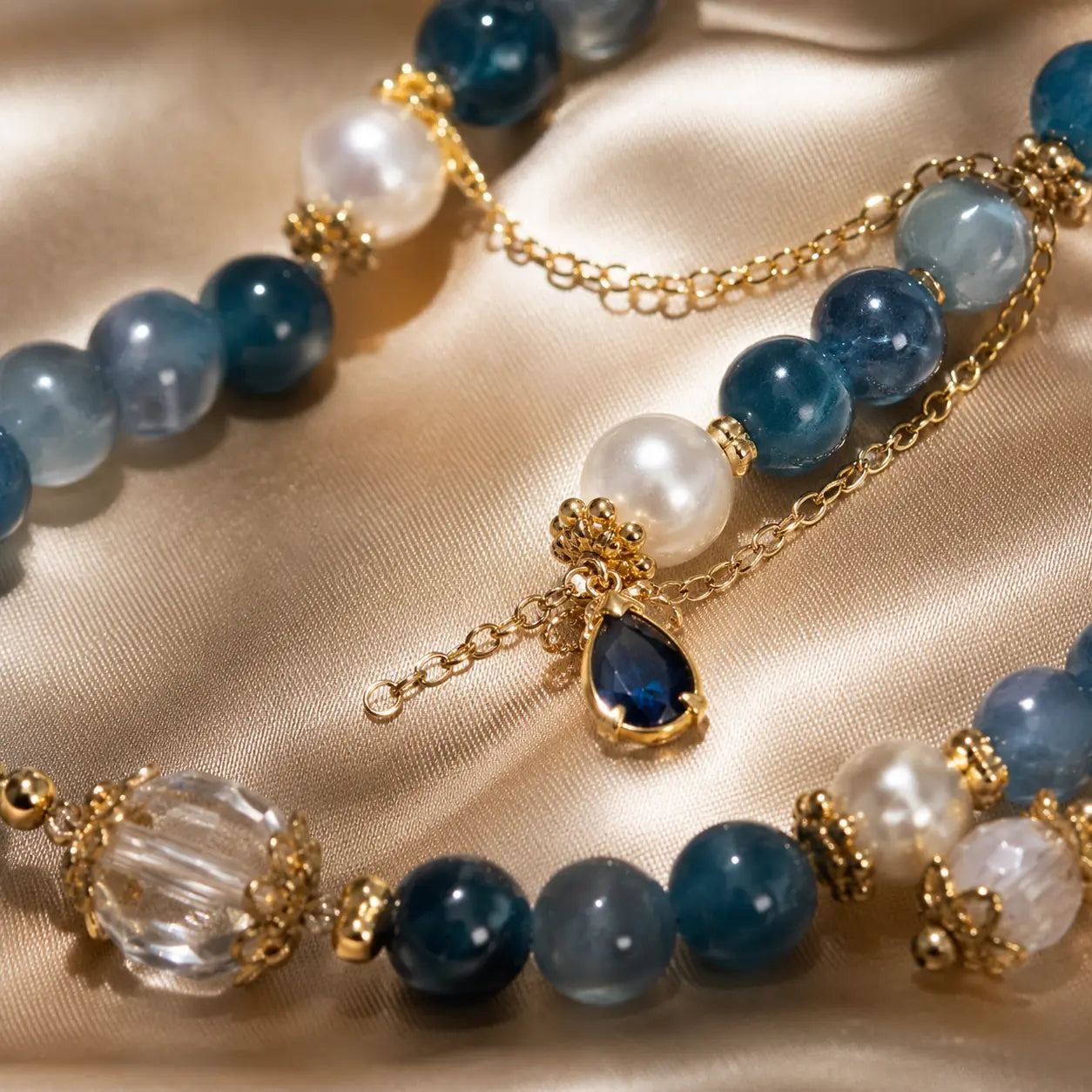 Azure Jade Pearl Charm Bracelet