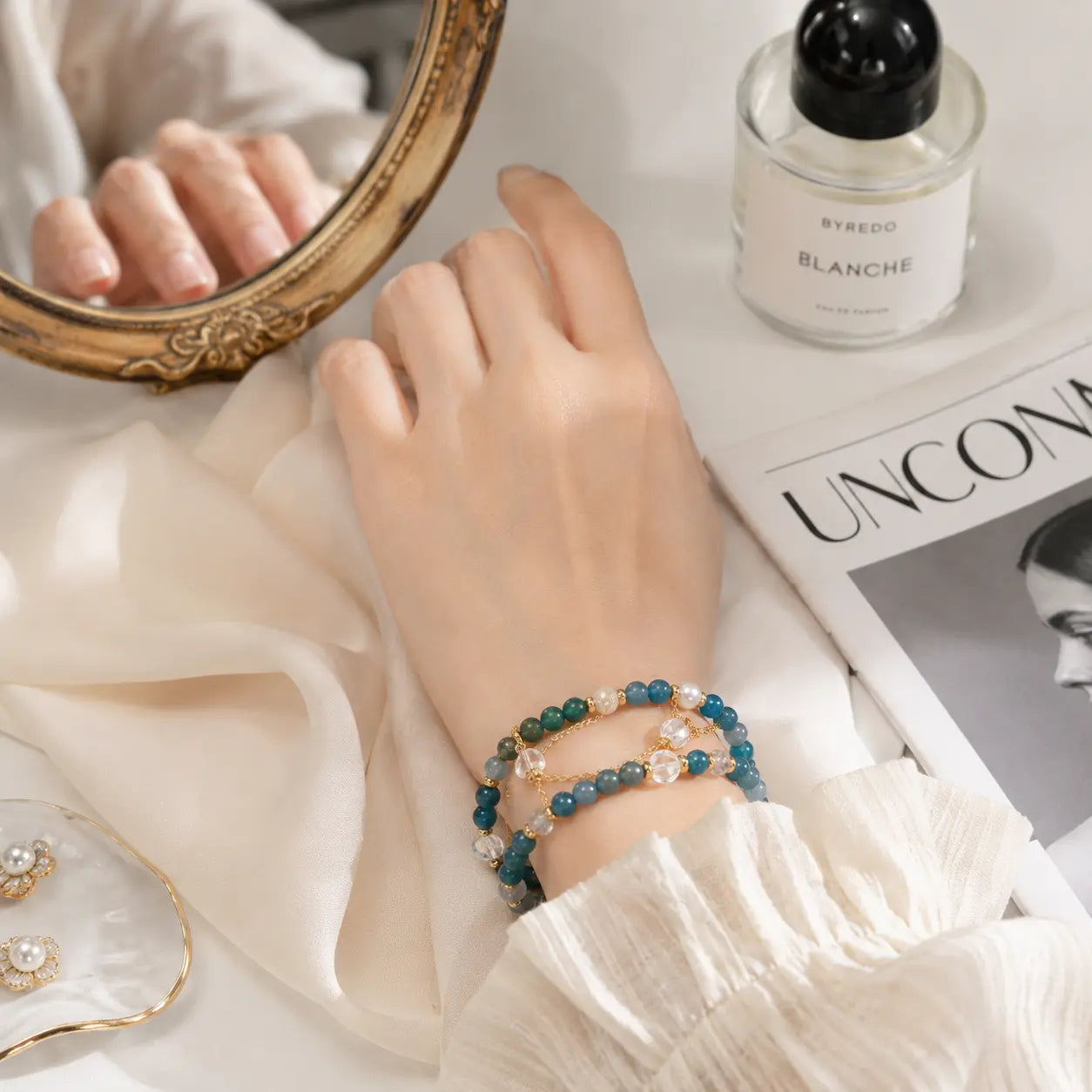 Azure Jade Pearl Charm Bracelet