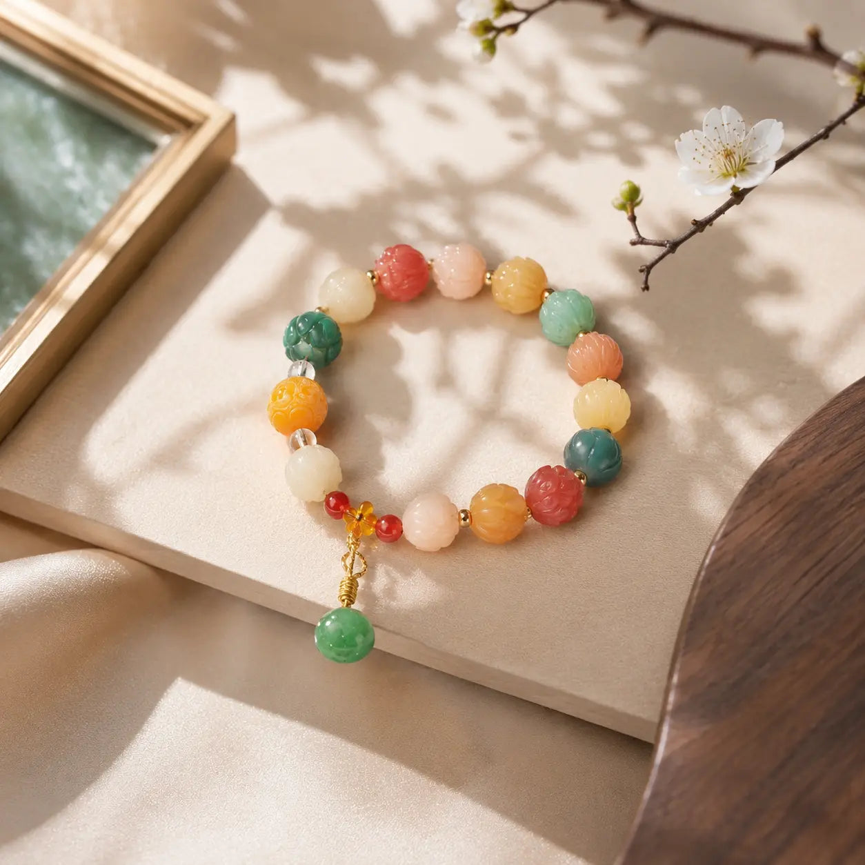 Soft Jade Bloom Charm Bracelet