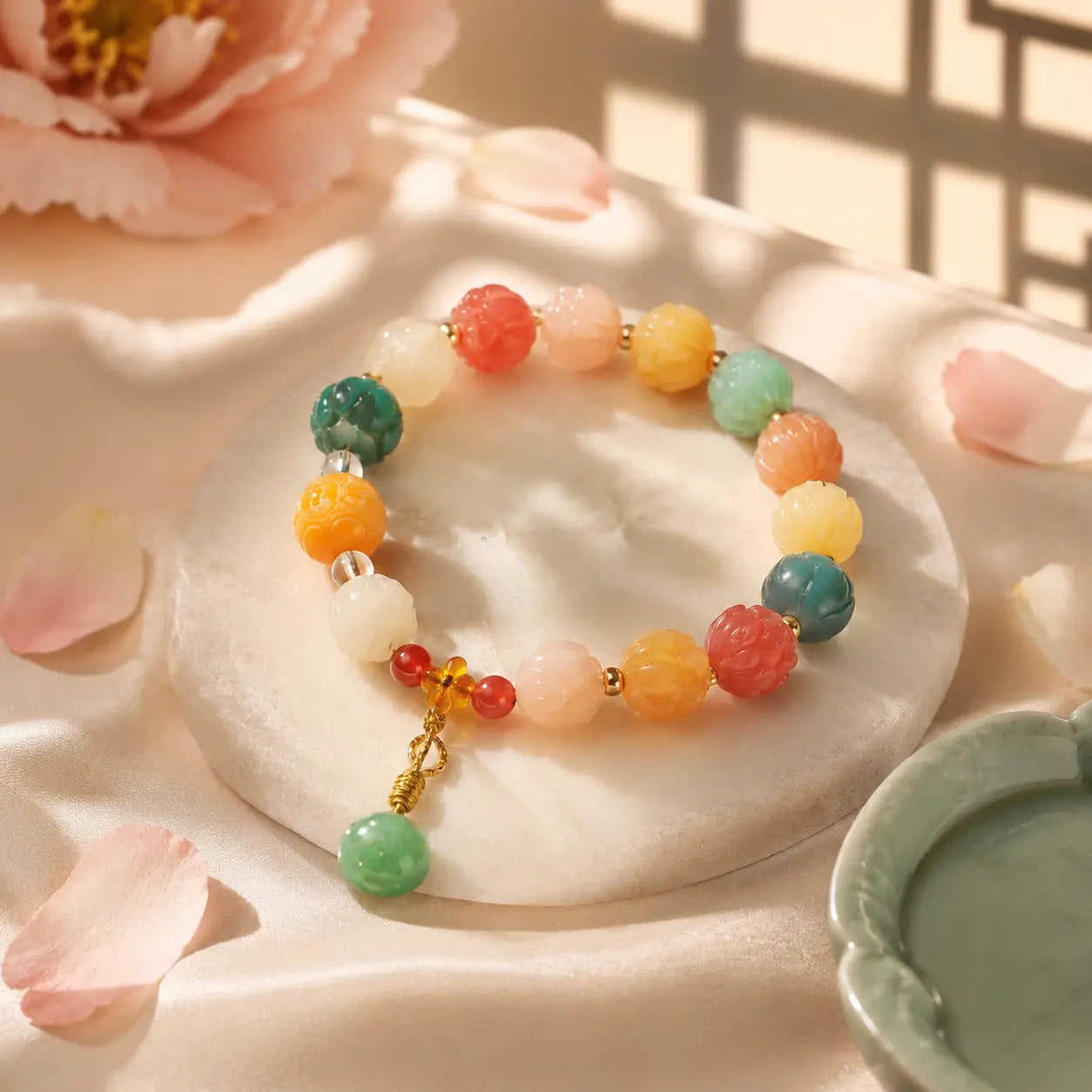 Soft Jade Bloom Charm Bracelet