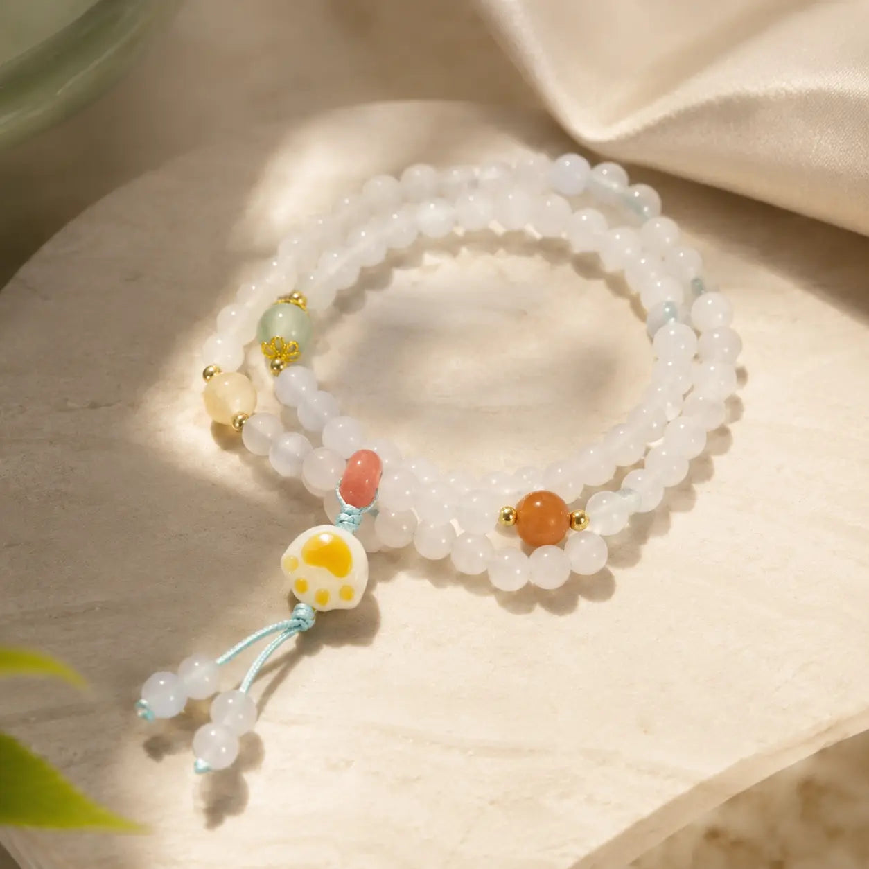 Soft White Jade-Tone Wrap Bracelet