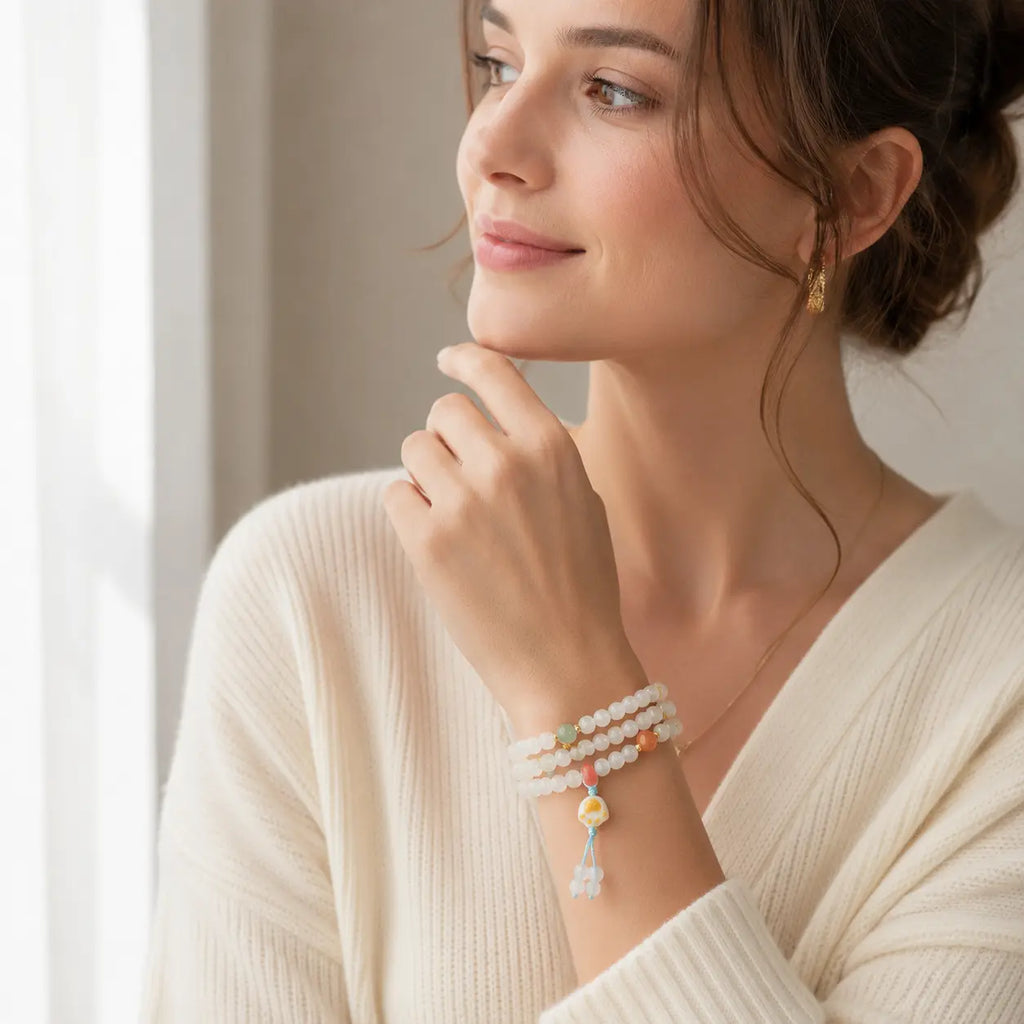 Soft White Jade-Tone Wrap Bracelet