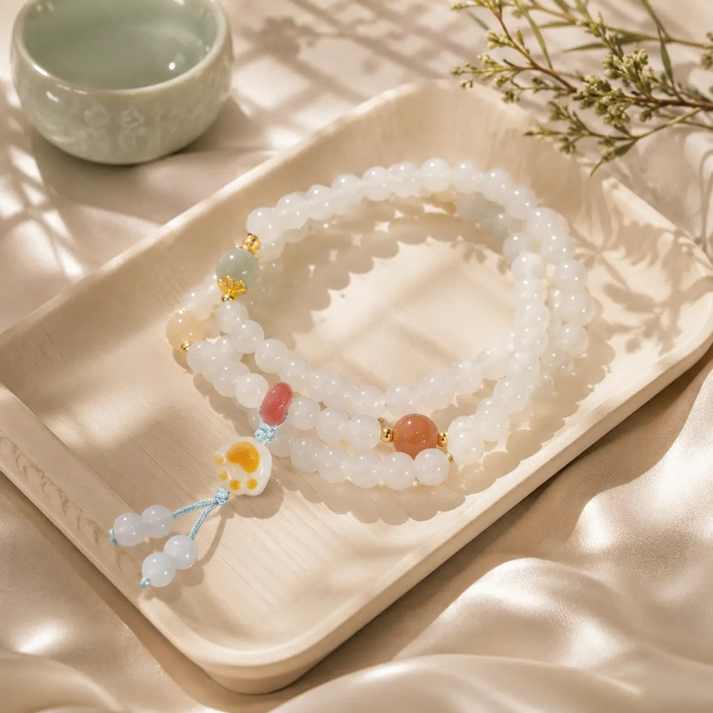 Soft White Jade-Tone Wrap Bracelet