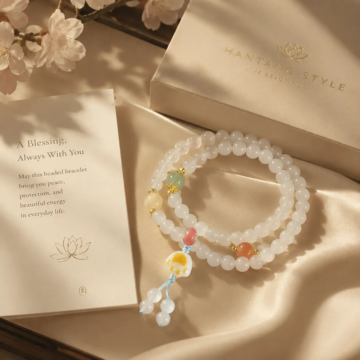 Soft White Jade-Tone Wrap Bracelet