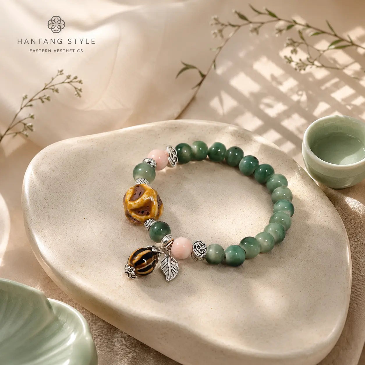 Jade Green Ceramic Charm Bracelet