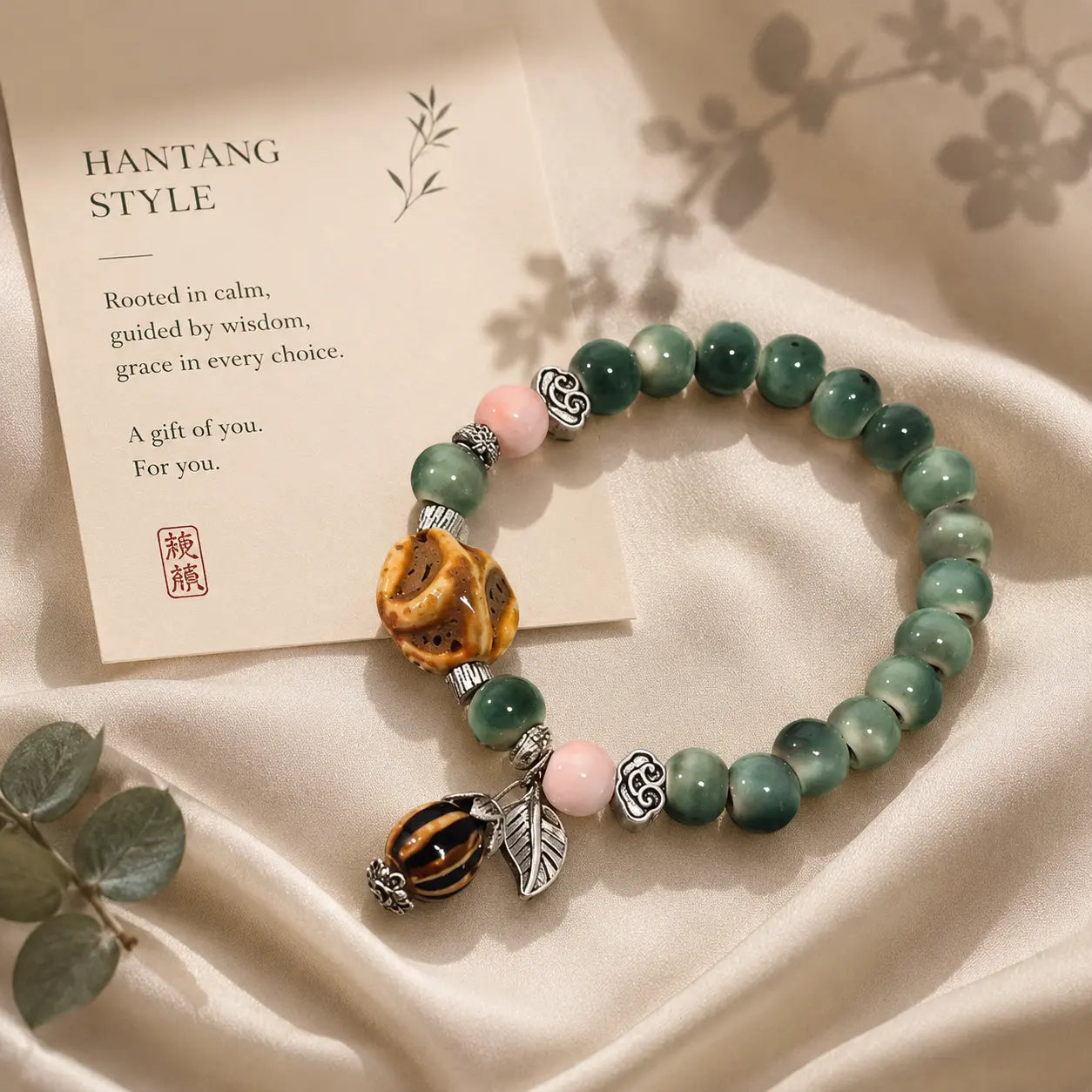 Jade Green Ceramic Charm Bracelet