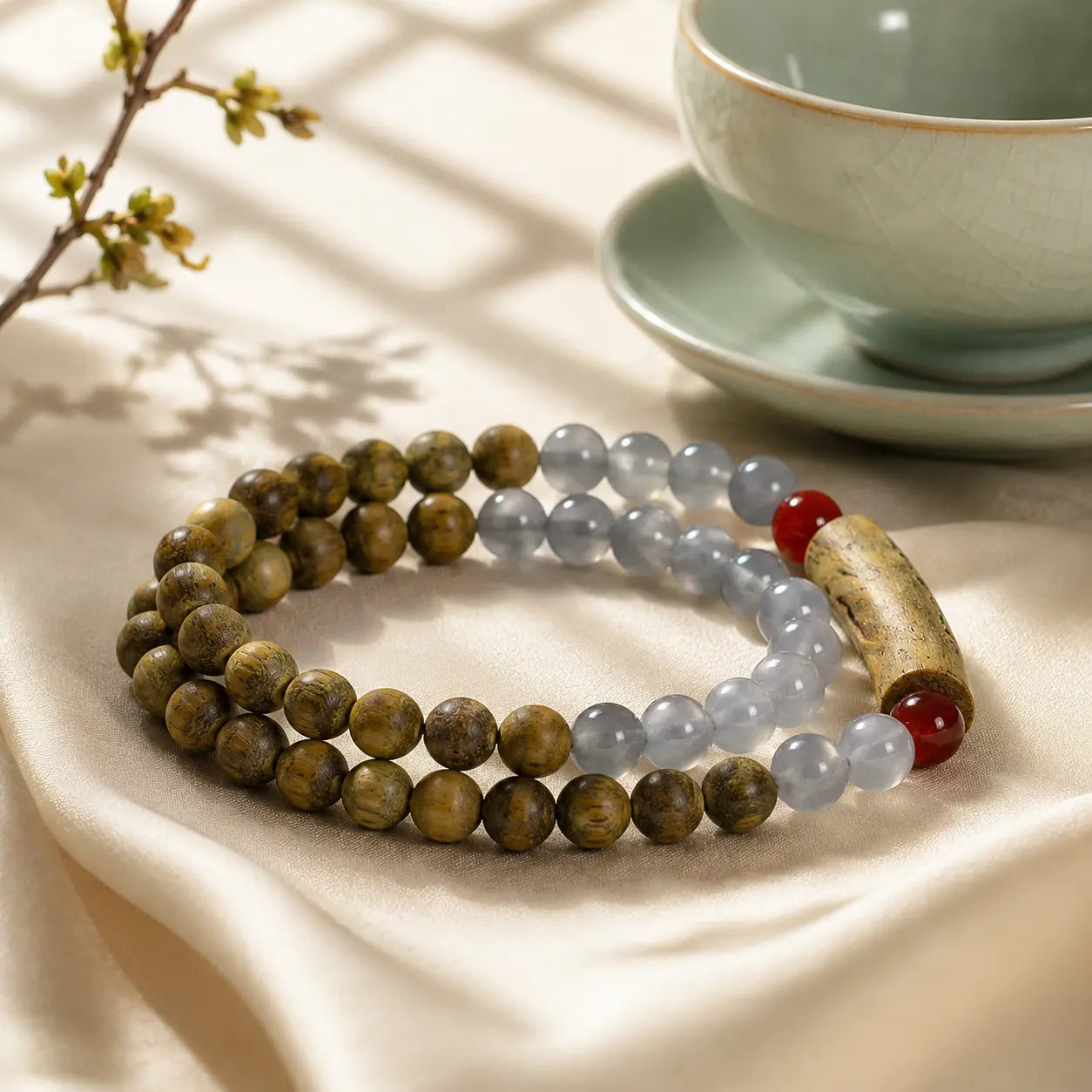 Green Sandalwood Chalcedony Wrap Bracelet