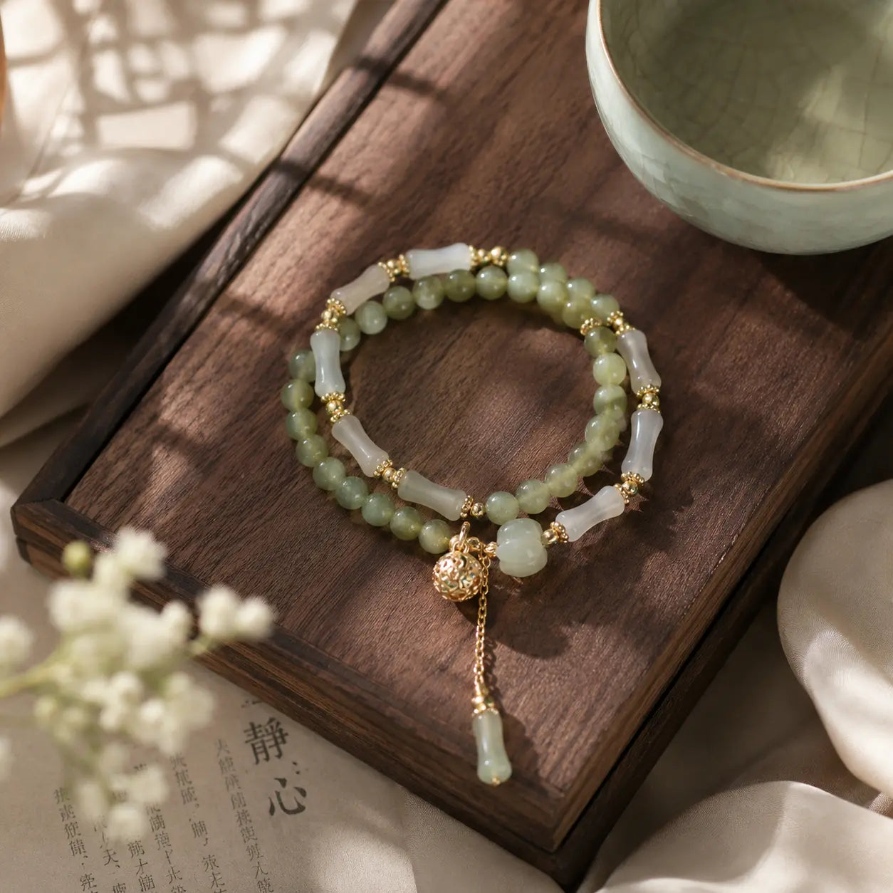 Celadon Jade-Tone Tassel Bracelet
