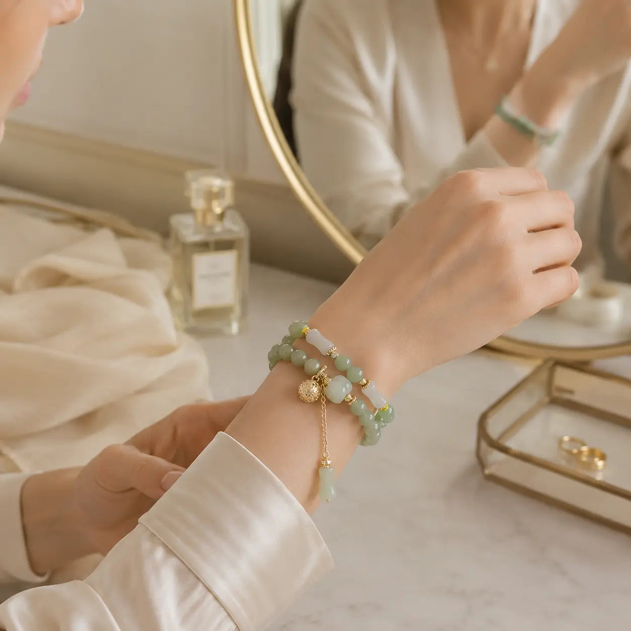 Celadon Jade-Tone Tassel Bracelet