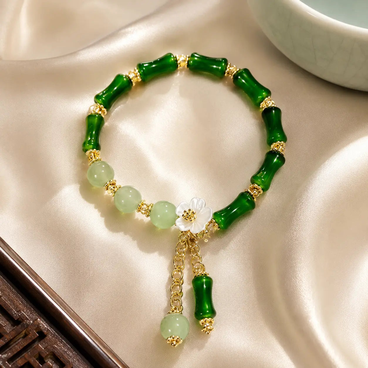 Jade Bloom Tassel Bracelet
