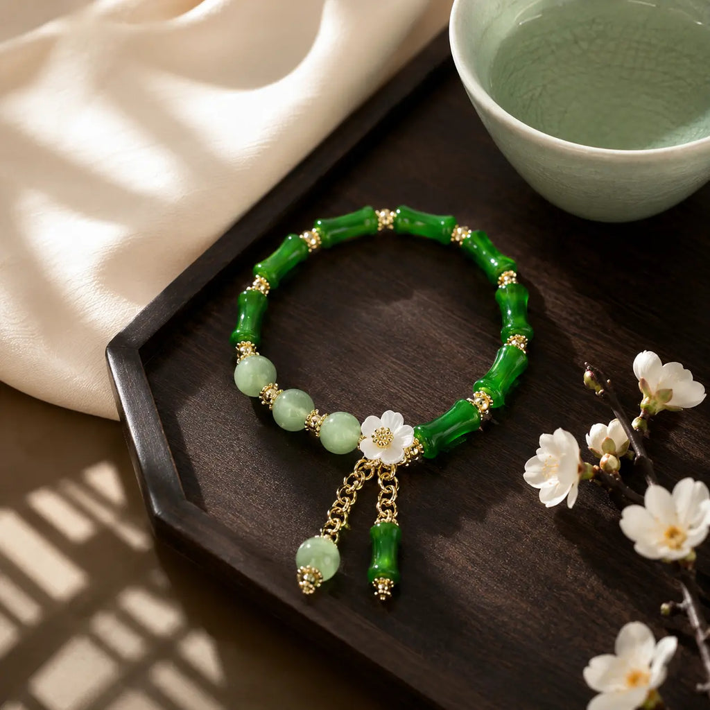 Jade Bloom Tassel Bracelet
