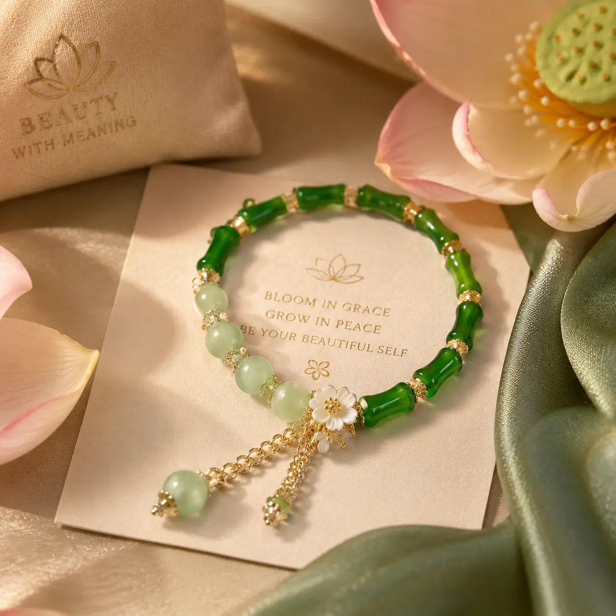 Jade Bloom Tassel Bracelet