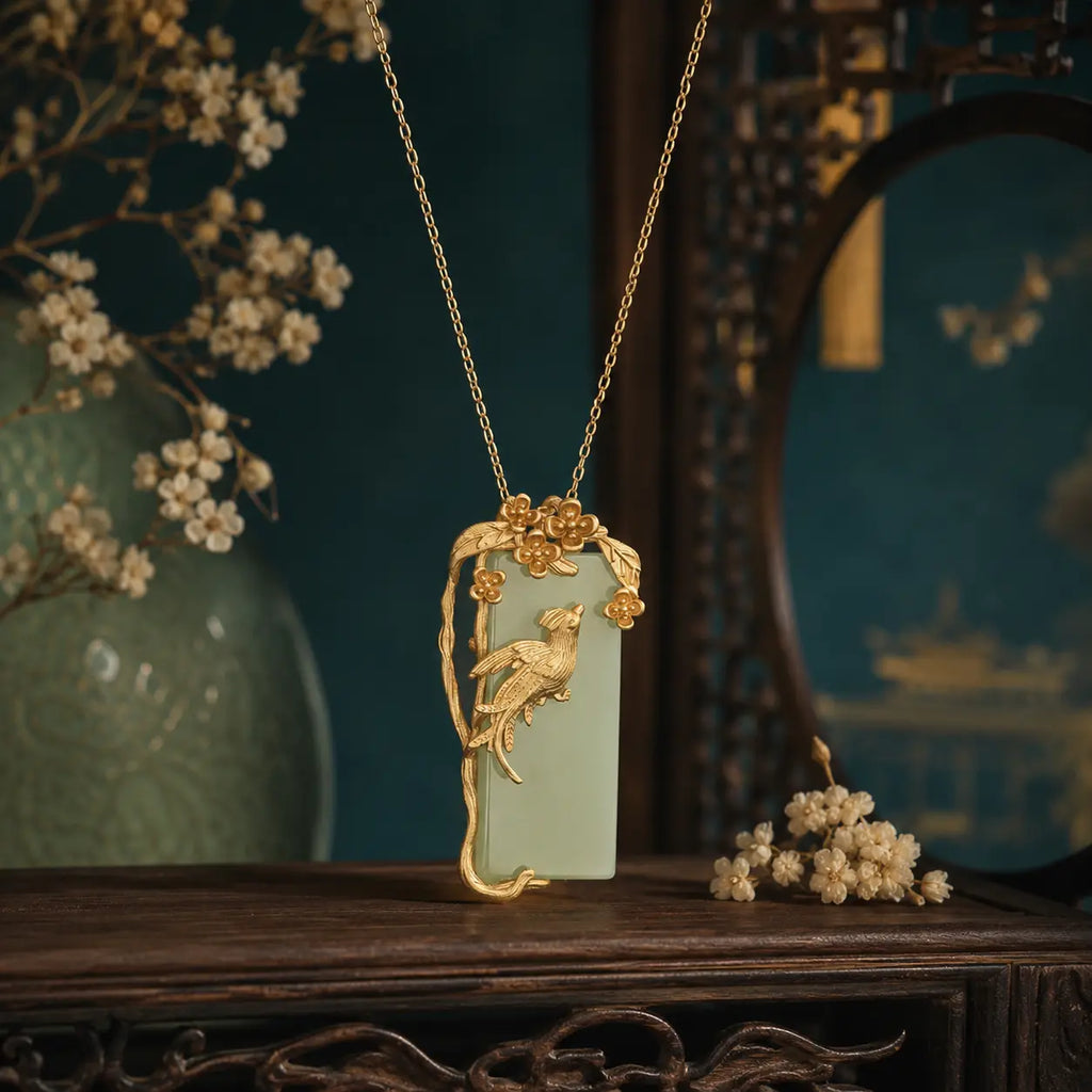 Golden Phoenix Jade-Inspired Pendant Necklace