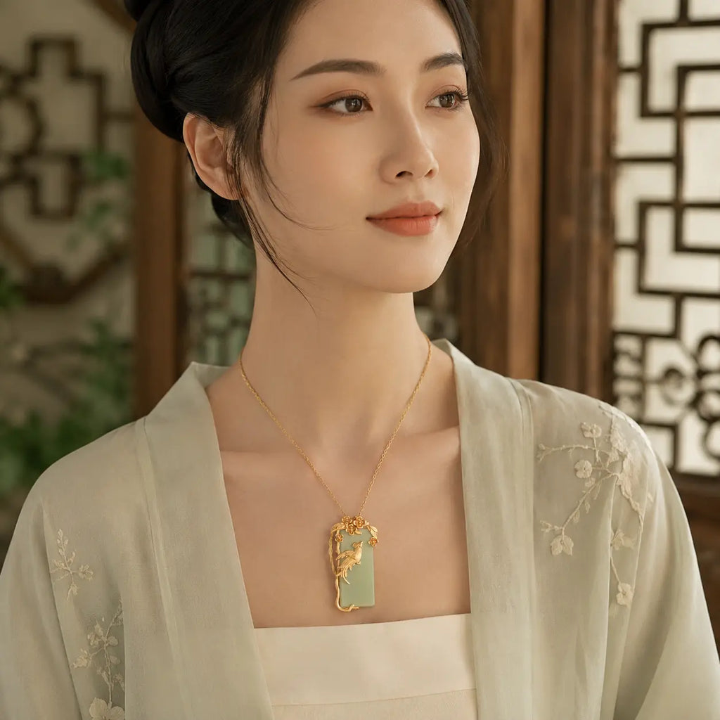 Golden Phoenix Jade-Inspired Pendant Necklace
