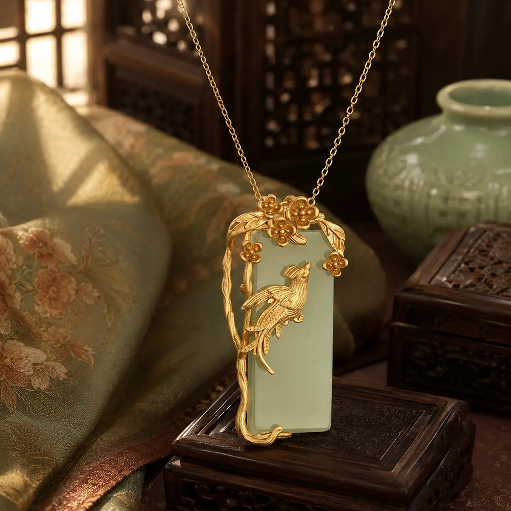 Golden Phoenix Jade-Inspired Pendant Necklace