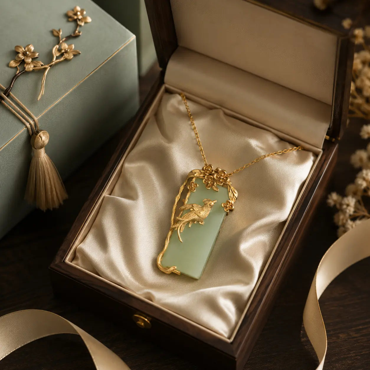 Golden Phoenix Jade-Inspired Pendant Necklace