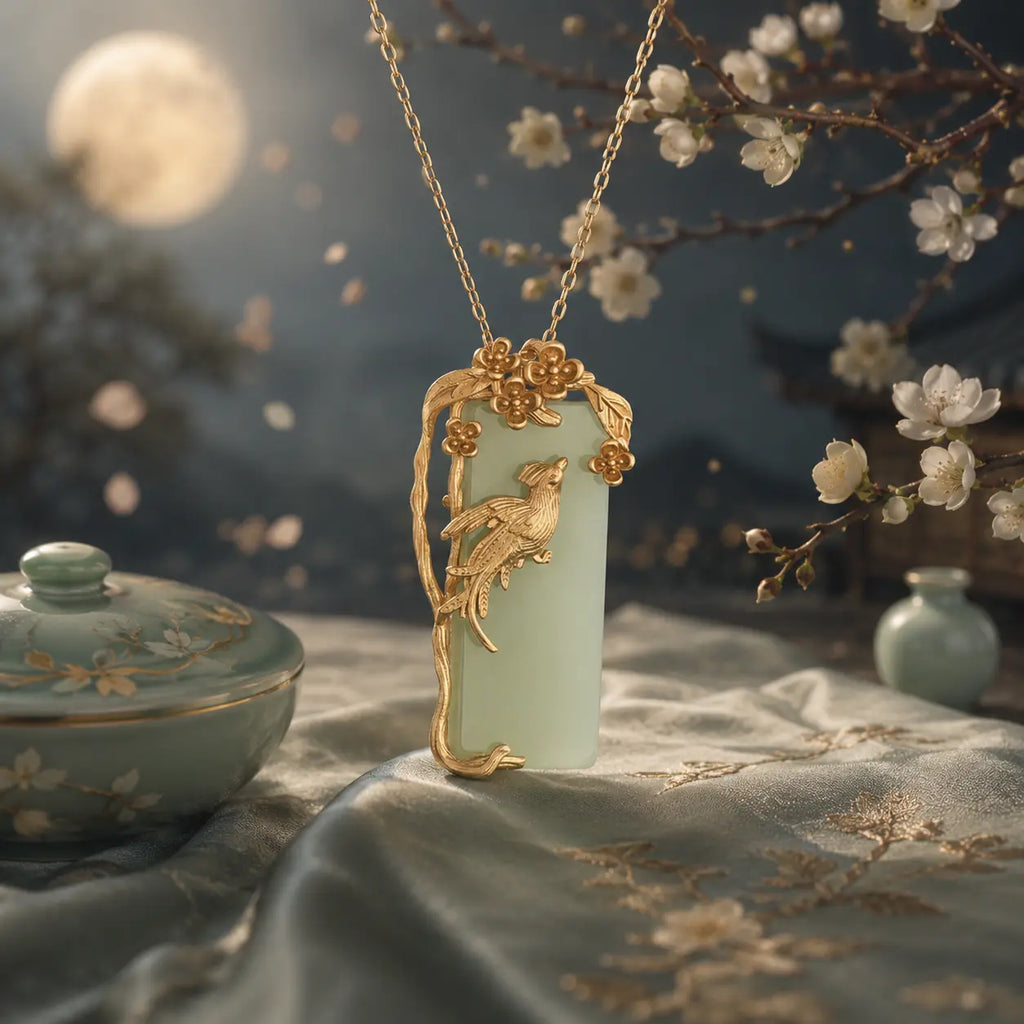 Golden Phoenix Jade-Inspired Pendant Necklace