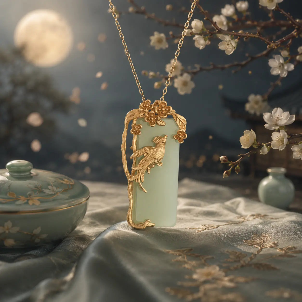 Golden Phoenix Jade-Inspired Pendant Necklace
