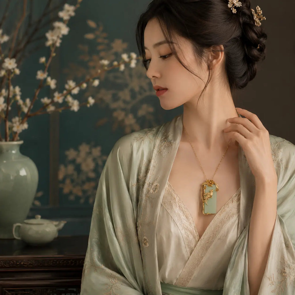 Golden Phoenix Jade-Inspired Pendant Necklace