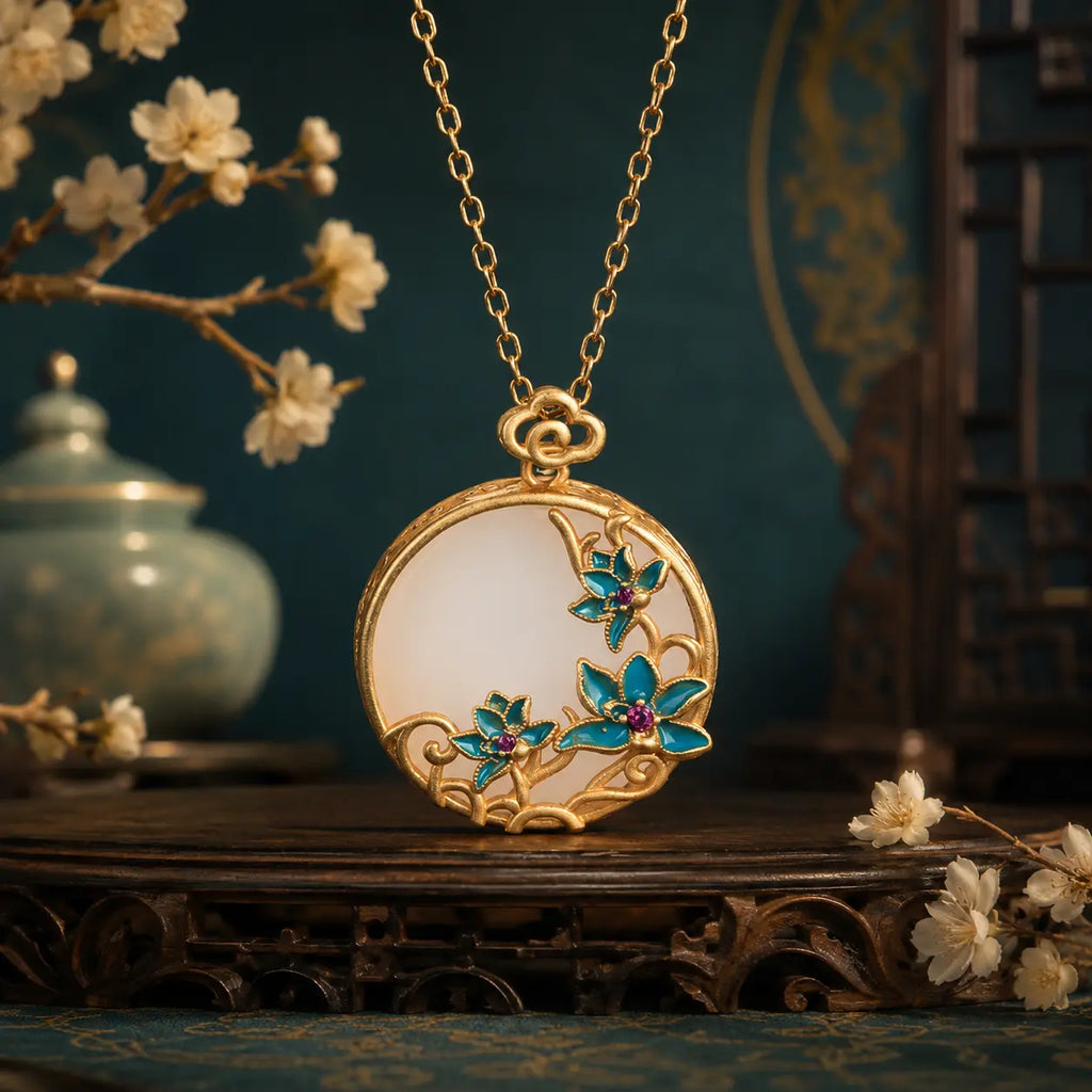 Moon Blossom Jade-Inspired Pendant Necklace