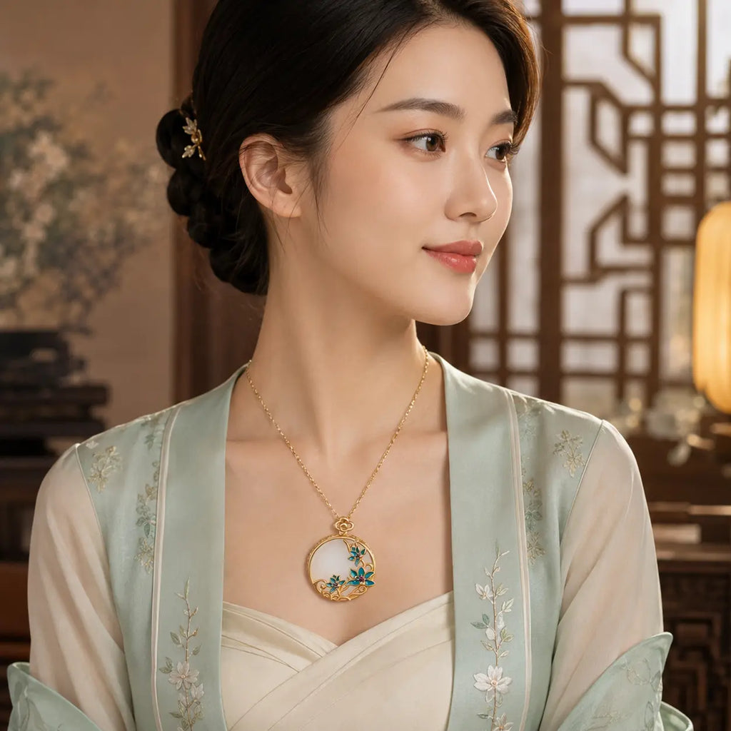 Moon Blossom Jade-Inspired Pendant Necklace
