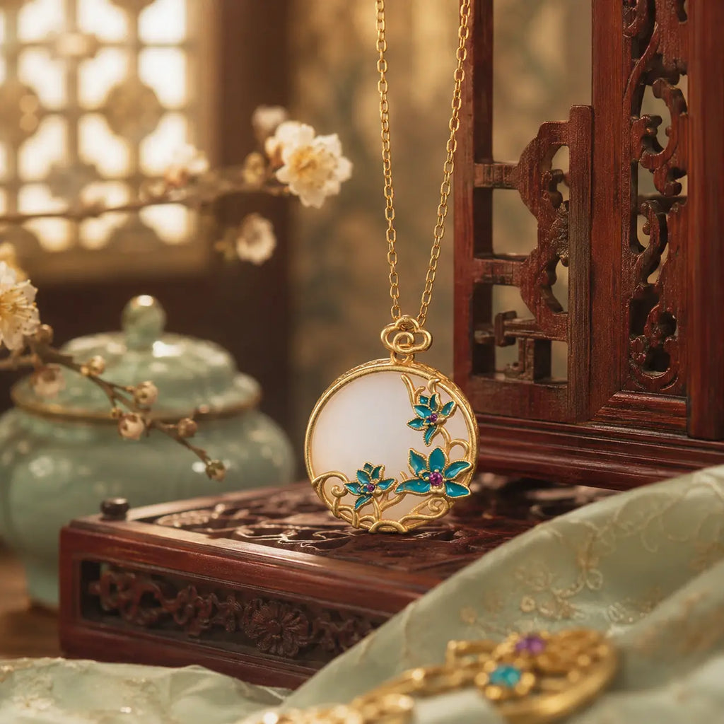 Moon Blossom Jade-Inspired Pendant Necklace