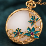 Jade-Inspired Floral Pendant Necklace for Women